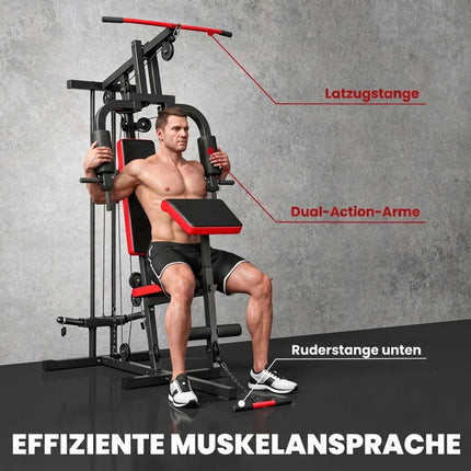 Home Gym Station with Lat Pull, Adjustable Preacher Bench