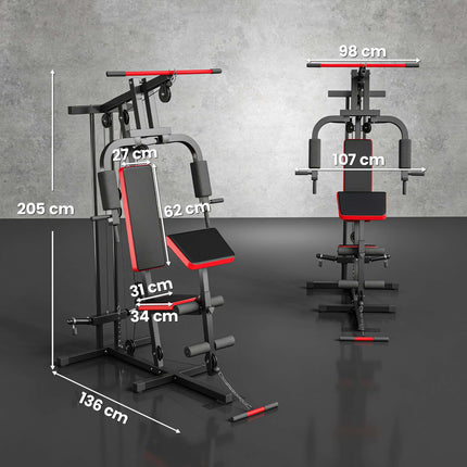 Home Gym Station with Lat Pull, Adjustable Preacher Bench