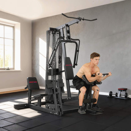 Heimtrainer mit Beinpresse, verstellbarem Sitz, 65 kg Gewichte