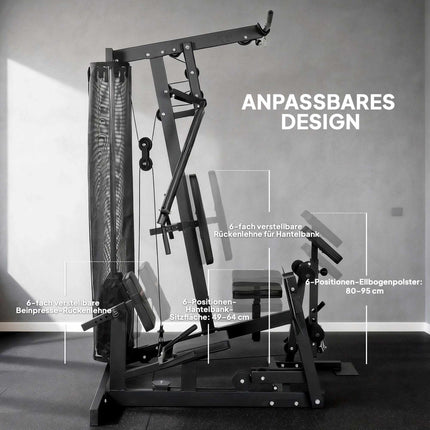 Heimtrainer mit Beinpresse, verstellbarem Sitz, 65 kg Gewichte