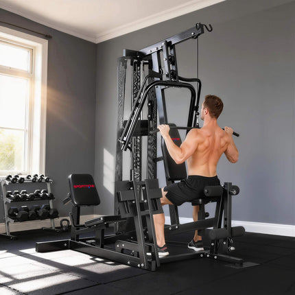 Heimtrainer mit Beinpresse, verstellbarem Sitz, 65 kg Gewichte