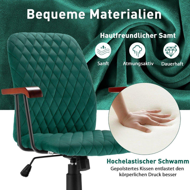 Home-Office-Stuhl, Computerstuhl aus Samt, verstellbarer Drehstuhl für das Home-Office, Samtsessel, Grün