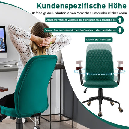 Bureaustoel voor thuisgebruik, computerstoel van fluweel, verstelbare draaistoel voor thuisgebruik, fluwelen fauteuil groen