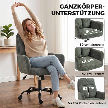 Home Office Desk Chair with Wide Seat and Mid Back, Linen Look, Dark Green