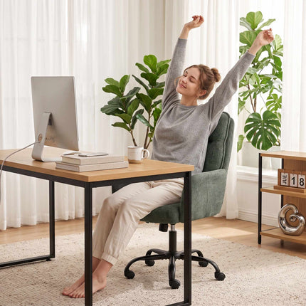 Home Office Desk Chair with Wide Seat and Mid Back, Linen Look, Dark Green