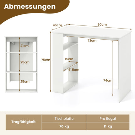 Psací stůl s knihovnou, 90 cm, bílý