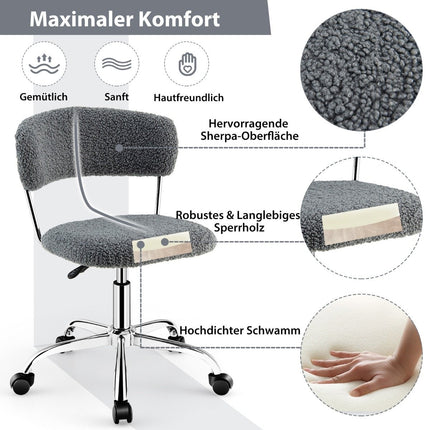 Home Office Drehstuhl aus Kunstfell mit höhenverstellbarer gepolsterter Sitzfläche Grau