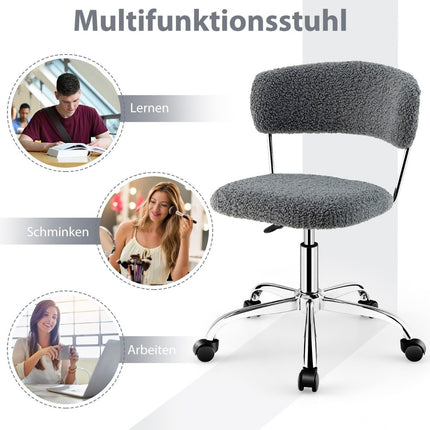 Home Office Drehstuhl aus Kunstfell mit höhenverstellbarer gepolsterter Sitzfläche Grau