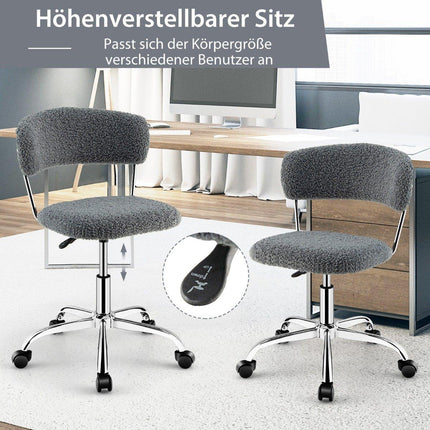 Home Office Drehstuhl aus Kunstfell mit höhenverstellbarer gepolsterter Sitzfläche Grau