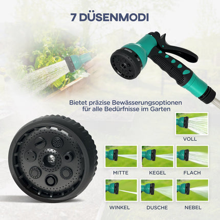 Gartenschlauchaufroller 20m, Wandmontage, automatischer Rücklauf, 7-Funktionen-Brause