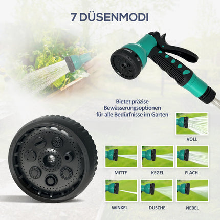 Slanghaspel met tuinslang 30m, 180° draaibare slangbox, slanghaspel voor wandmontage, waterslanghaspel met automatisch oprollen, handdouche met 7 functies, groen + grijs