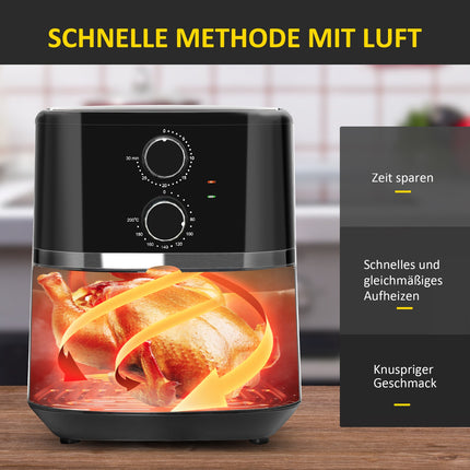 Horkovzdušná fritéza 4.5L, 1500W, příprava bez oleje, černá