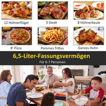 6,5 l Heißluftfritteuse, 1700W, LED-Bildschirm, antihaftbeschichteter Korb