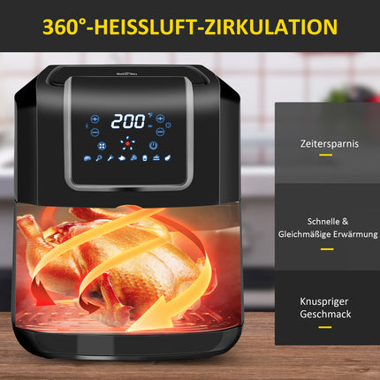 6,5 l Heißluftfritteuse, 1700W, LED-Bildschirm, antihaftbeschichteter Korb