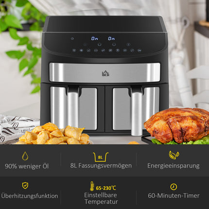 8L double chamber air fryer, 10 programs, oil-free, black