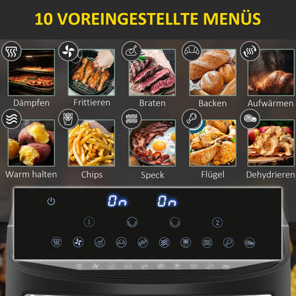 8L double chamber air fryer, 10 programs, oil-free, black