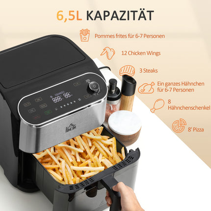 Heißluftfritteuse mit Touchscreen, 6,5 l, 1350 W, antihaftbeschichteter Korb