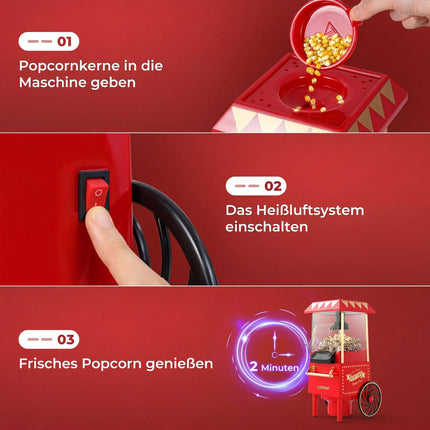 Heißluft-Popcornmaschine 1200W, ölfrei, Retro Rot