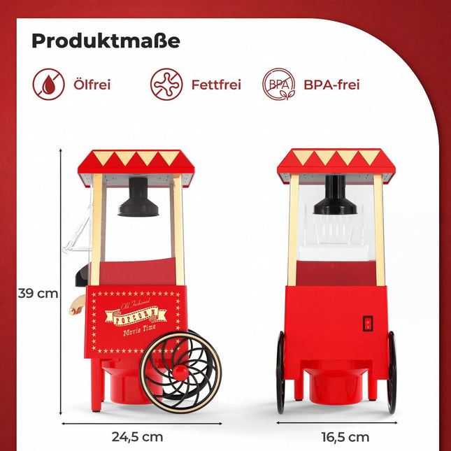 Heißluft-Popcornmaschine 1200W, ölfrei, Retro Rot