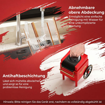 Heißluft-Popcornmaschine 1200W, ölfrei, Retro Rot