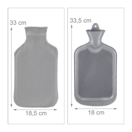 Wärmflasche mit Bezug, Grau, 1,5L Fassungsvermögen