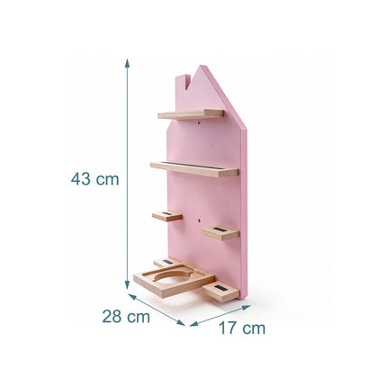 House-Shaped Wall Shelf for Tonies and Toniebox, Holds 32 Figures, Pink