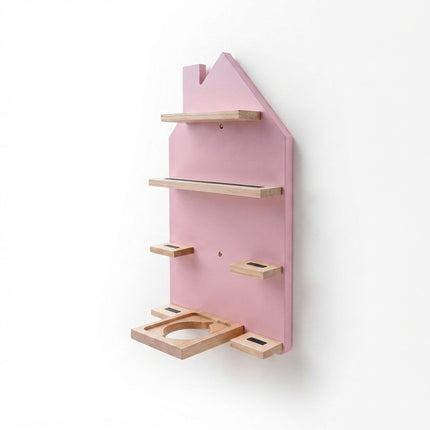 House-Shaped Wall Shelf for Tonies and Toniebox, Holds 32 Figures, Pink