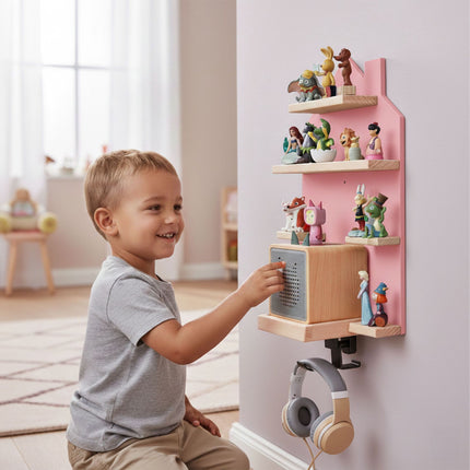 House-Shaped Wall Shelf for Tonies and Toniebox, Holds 32 Figures, Pink