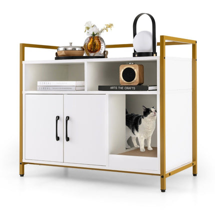 Unterbringung für Katzentoilette Katzenschrank mit Flügeltüren &amp; Kratzbrett 89 x 45 x 74,5 cm weiß