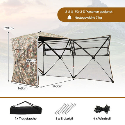 Hunting hideout for 2-3 people 360° transparent hunter's tent for deer and wild boar hunting
