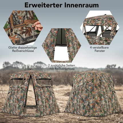 Tente de chasse pour 2-3 personnes Tente de camouflage transparente à 360° pour la chasse au cerf et au sanglier