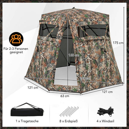 Tente de chasse pour 2-3 personnes Tente de camouflage transparente à 360° pour la chasse au cerf et au sanglier