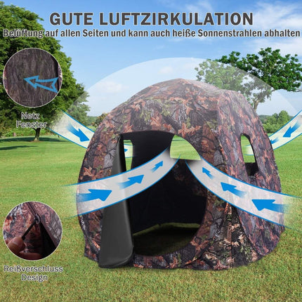 Jagdzelt im Pop-Up-Design mit 360°-Sicht &amp; Tragetasche &amp; Spanngurten für 2 Personen