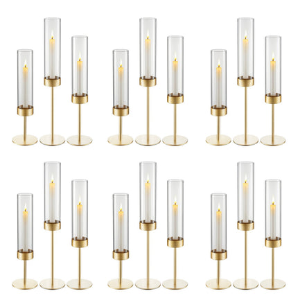 Hurricane Candle Holders Set of 18, Gold Stand, Glass