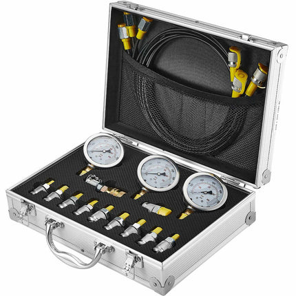 Hydraulic Pressure Test Kit 250-600 Bar, 3 Gauges, 11 Couplings