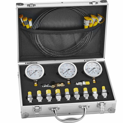 Hydraulic Pressure Test Kit 250-600 Bar, 3 Gauges, 11 Couplings