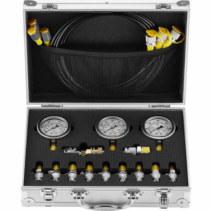 Hydraulic Pressure Test Kit 250-600 Bar, 3 Gauges, 11 Couplings