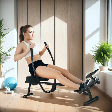 Hydraulic Rowing Machine for Home, 12 Resistance Levels, LCD