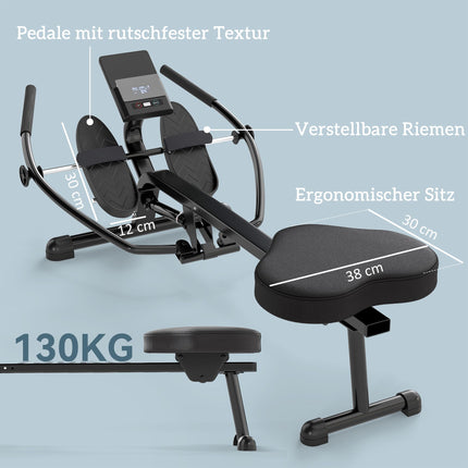 Hydraulic Rowing Machine for Home, 12 Resistance Levels, LCD