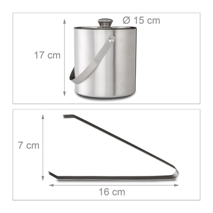 Ice Bucket 1.5 Liter Closing with Lid and Tongs, Ice Cube Container Wine Cooler