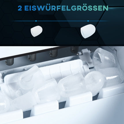 Ice cube machine with 12 kg/24 hours, double ice sizes, self-cleaning