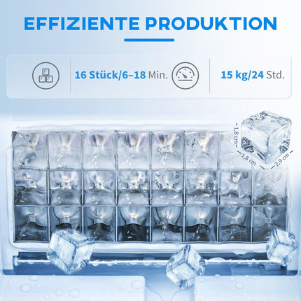 Ice Cube Maker, 15kg/24h, 1.5L Tank, LED Display, Black
