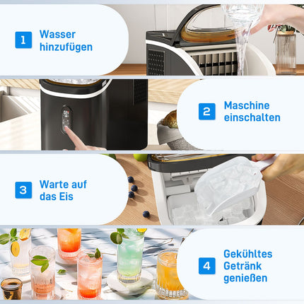Ice Cube Maker, 15kg/24h, 1.5L Tank, LED Display, Black