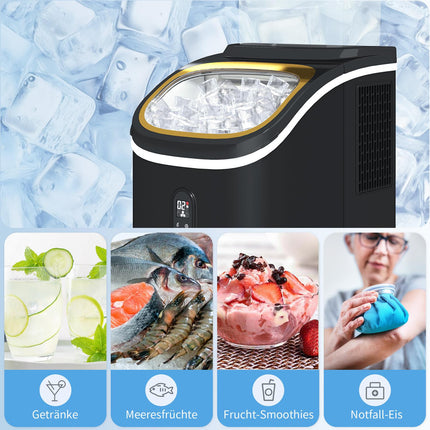 Ice Cube Maker, 15kg/24h, 1.5L Tank, LED Display, Black