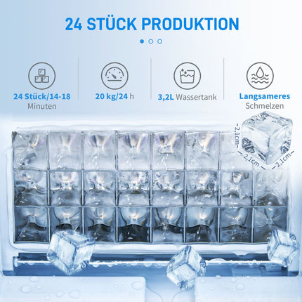Eiswürfelbereiter, 20 kg/24h, selbstreinigender Edelstahl
