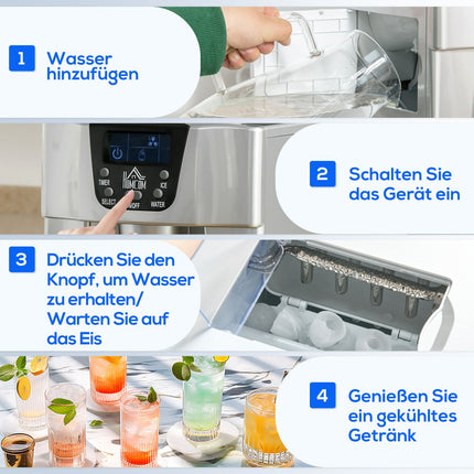 Ice cube maker, 12 kg/day, fast 6-min, 3 L water tank