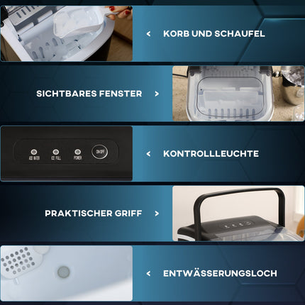 Eiswürfelbereiter, 9 Würfel in 6-12 Min., 12 kg/Tag, schwarz