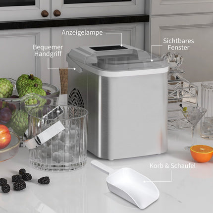 Ice machine, self-cleaning, 12 kg/day, white