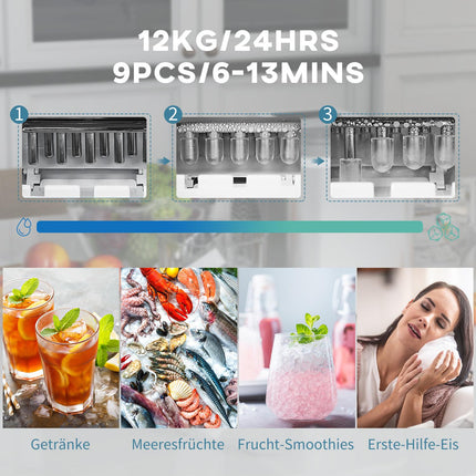 Ice machine, self-cleaning, 12 kg/day, white
