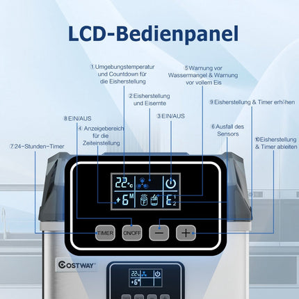 Ice Maker 2.4L with Scoop, Timer & Self-Cleaning, 18kg/24H
